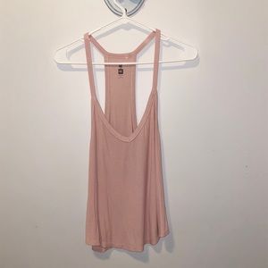 Dust rose, low side cut, razer back tank top.